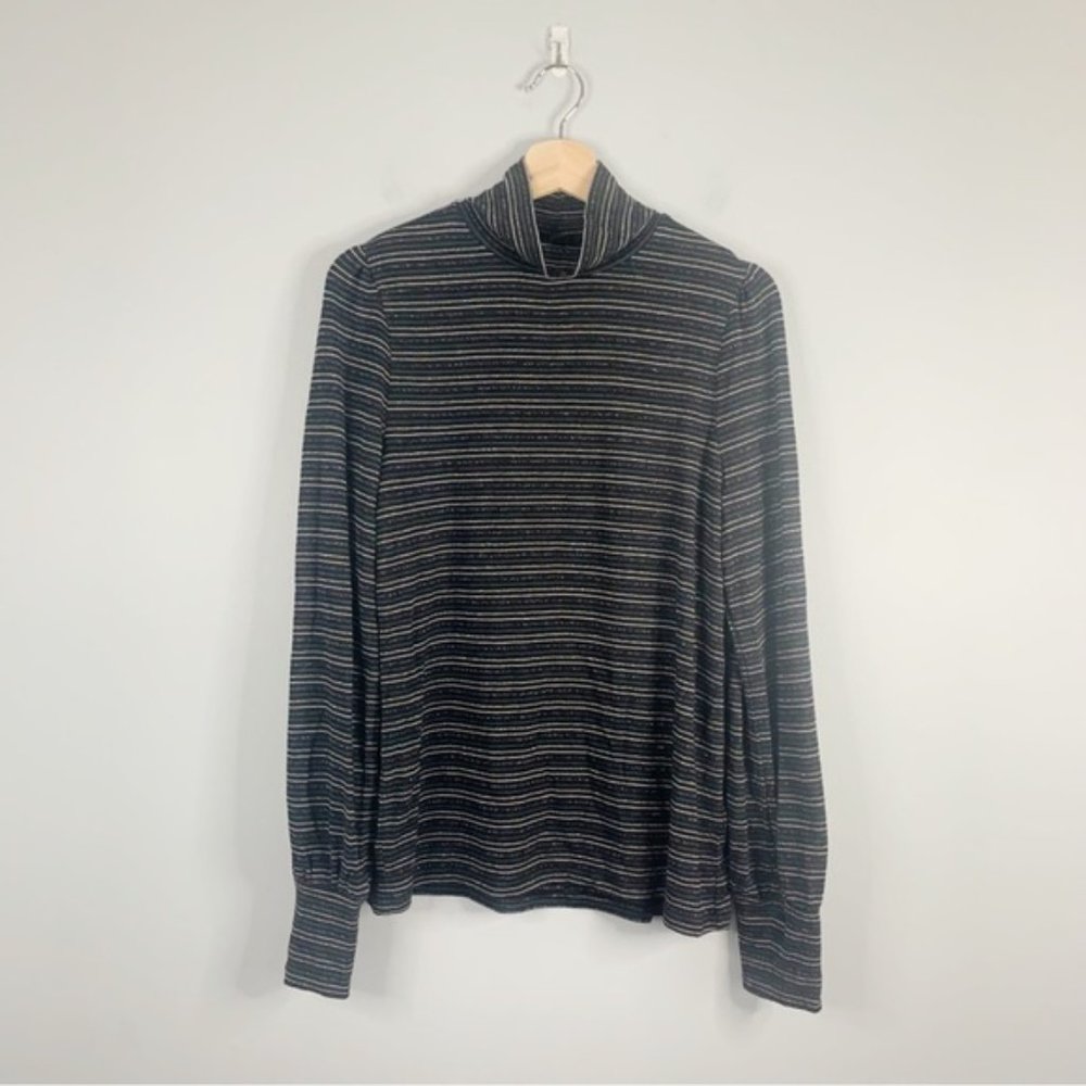 J. Crew Supercozy Turtleneck Pullover Metallic Stripe Black Stretch Large L